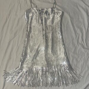 Silver Sequin Mini Dress